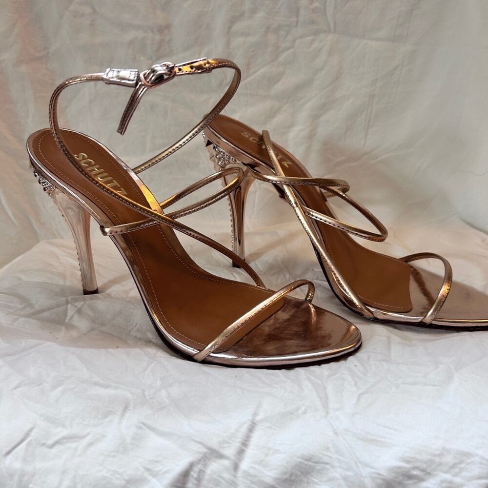 Schutz - Spechio Frappe Rose Gold Strappy Stilletos